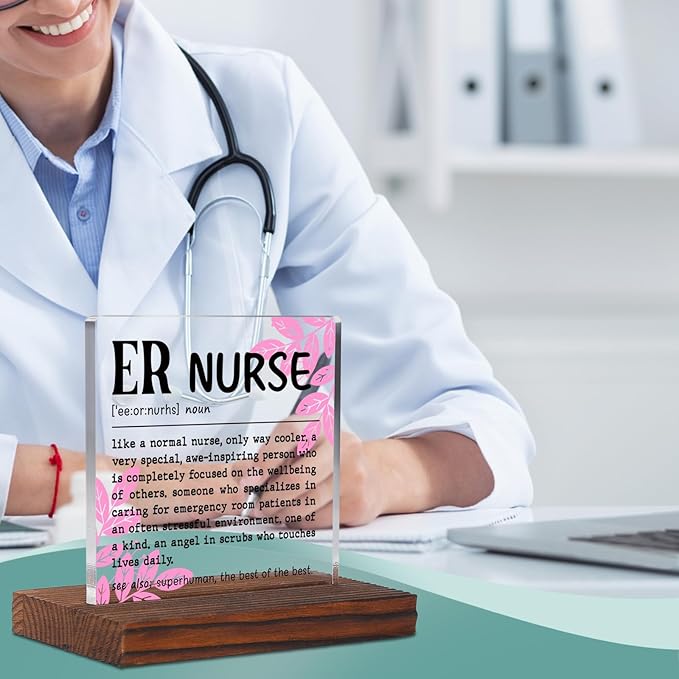 ER Nurse Appreciation Gift Clear Desk Decor Sign, Recognition Gifts for Emergency Nurse Nursing Students Graduation Nurses Week, ER Nurse Definition Emergency Clinic Plaque TZD45