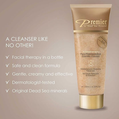Premier Dead Sea Classic Para-Pharmaceutical Exfoliating Cleansing, Micro Grains Face Facial Gel Cleanser scrub Contains Dead Sea Minerals, non drying, Aromatherapy Scientific Concept 4.25Fl oz (X1)