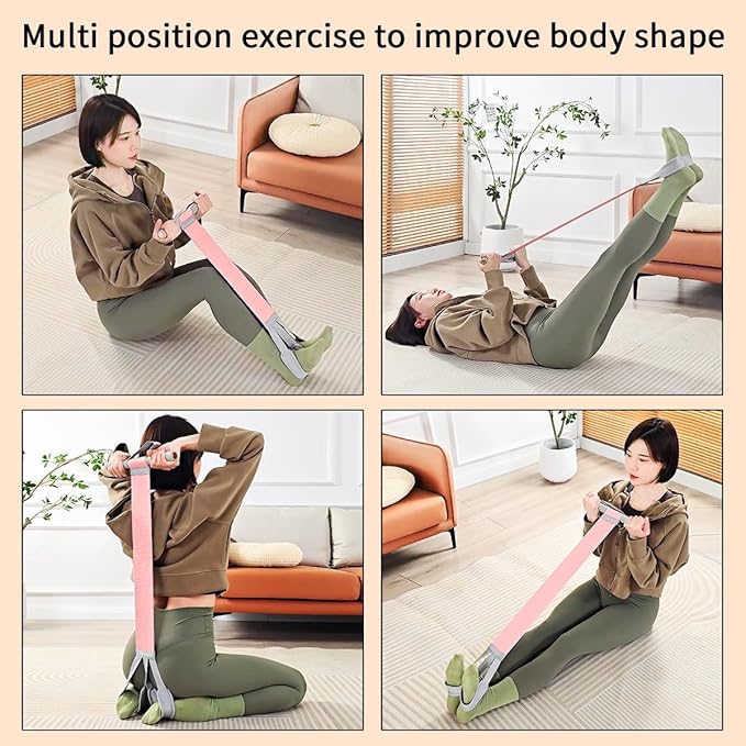 Ocdin Fabric Pedal Resistance Band with Handle, 4 Yoga Starter Set of Stretch Exercise Workout Bands, Unisex Anti-Broken Ab and HIPS Training Elastic Rope