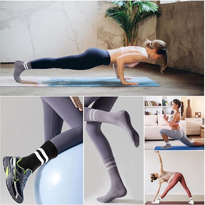 3 Pairs Non Slip Yoga Socks for Women Anti-skid Long Socks for Yoga, Barre, Ballet, Dance, Barefoot Workout Gym