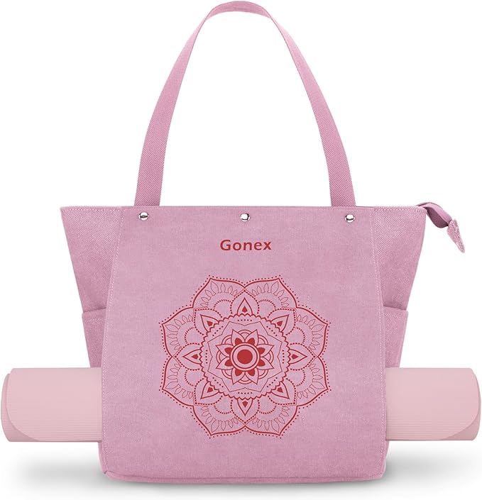 Gonex Yoga Mat Bag, Yoga Gym Bag Tote Bag with Multi Pockets For Women Men, Canvas Yoga Mat Carrier Take in Out Mat Easily For Pilates Travel Workout Office