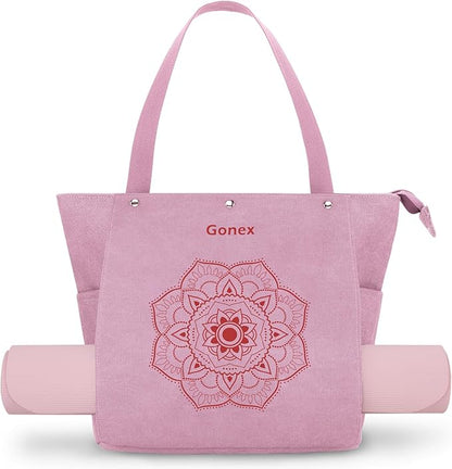 Gonex Yoga Mat Bag, Yoga Gym Bag Tote Bag with Multi Pockets For Women Men, Canvas Yoga Mat Carrier Take in Out Mat Easily For Pilates Travel Workout Office