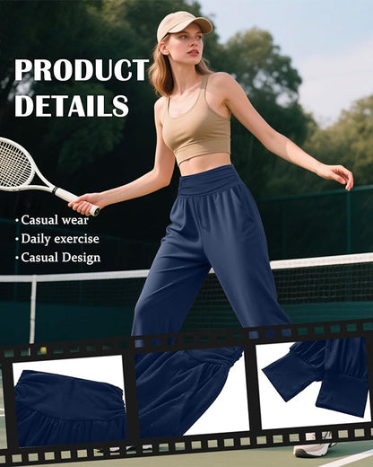 2 Pack Women's Yoga Joggers, Cozy Sweatpants with Pockets Casual Loose Comfy High Waisted Lounge Pants