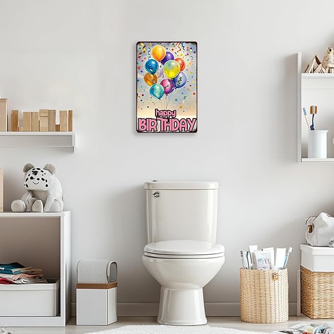 Happy Birthday Vintage Tin Sign Metal Sign Balloon Family Birthday Party Spring Summer Farmhouse Poster For Home Garden Bar Club Coffee Sign 8x12 Inch