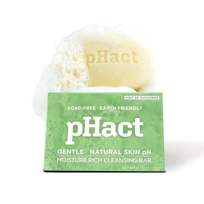 ANDREW LESSMAN pHact Moisture-Rich, Soap-Free Cleansing Bar Cucumber. Natural Skin pH. All Skin Types - Even Sensitive Skin. Hypoallergenic. Dermatologist Tested. 3 - Pack 4.25 oz each