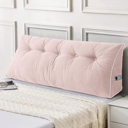 Sasttie Headboard Pillow Full, Wedge Pillow Headboard for Sitting Up in Bed, Back-Rest Support Triangular Cushion for Reading - Features Removable Washable Cover, Pink