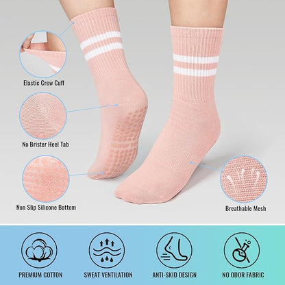 5 Pairs Pilates Socks with Grips for Women - Grip Yoga Socks for Women Non Slip Grippy Sock for Pure Barre, Dance, Barefoot, Workout, Hospital Sticky Slipper Socks-Pink/White/Black/Gray/Blue