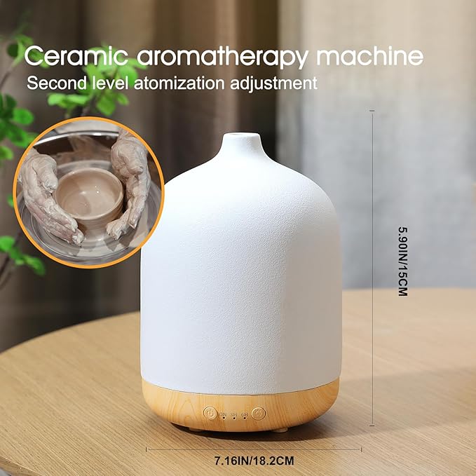 Ceramic Essential Oil Diffusers for Home, Decorative Bedroom Aromatherapy Scent Air Diffuser Ultrasonic Aroma Defusers 250ml with Timed-White