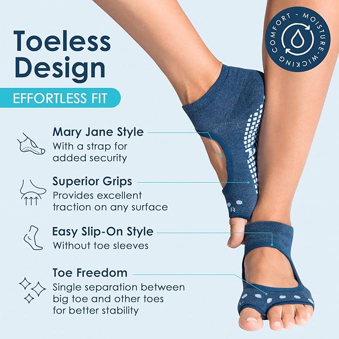 Tucketts Toeless Pilates Socks with Grips for Women, Non-Slip Yoga & Barre Socks for Stability & Barefoot Workouts, Size 6-13