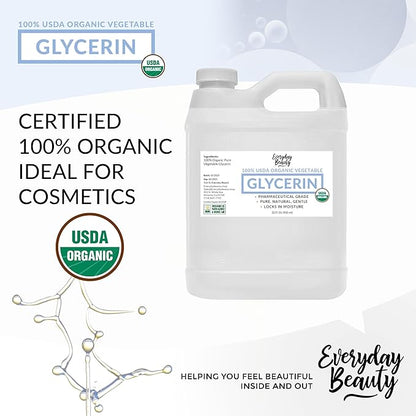 100% Organic Glycerin – USDA Certified - Perfect for DIY Beauty Products, Crafts, and Formulations – Derived From Coconut – Skin and Hair Moisturizer for Deep Hydration – 32 Fl Oz – By Everyday Beauty