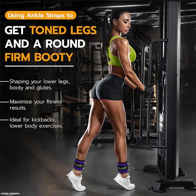 Comfortable Adjustable Ankle Straps for Cable Machines Women, Gym Workout Leg Strap, Glute Cuff, Ankle Cuffs for Glute Workouts, Foot Straps for Kickback, One Size Fit All
