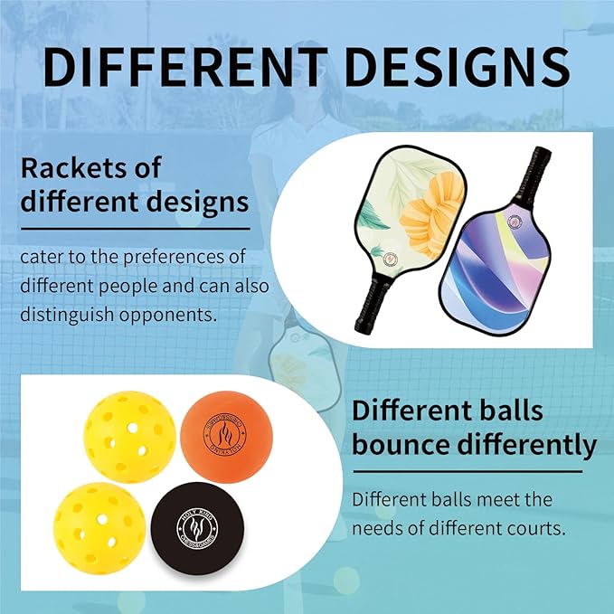 HOLYKING Pickleball Paddles Set, Fiberglass Pickle Ball Racket of 2, 2 Paddles, 2 Balls, 2 Bouncy Balls and Carry Bag, Lightweight Rackets for Women and Men