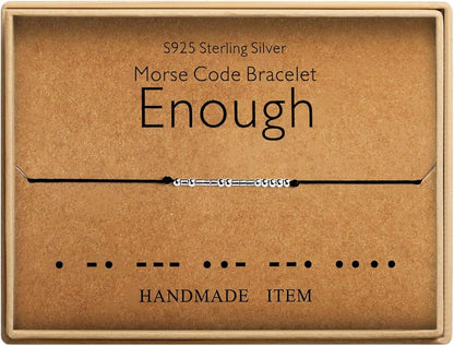 KGBNCIE Morse Code Bracelet for Women Sterling Silver Beads on Silk Cord Secret Message Fuck Friendship Inspirational Encouragement Bracelet Gift for Her