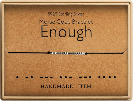 KGBNCIE Morse Code Bracelet for Women Sterling Silver Beads on Silk Cord Secret Message Fuck Friendship Inspirational Encouragement Bracelet Gift for Her