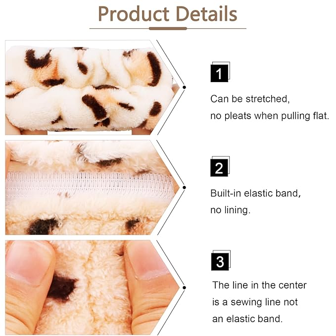 VELSCRUN Spa Headbands for Wash Face, Makeup Headband, Facial Skincare Headbands, 5 Pcs Brown Leopard Puffy Sponge Spa Headband Bow Tie Hair Band Hair Clips Wristband Set Women Girls Accessories