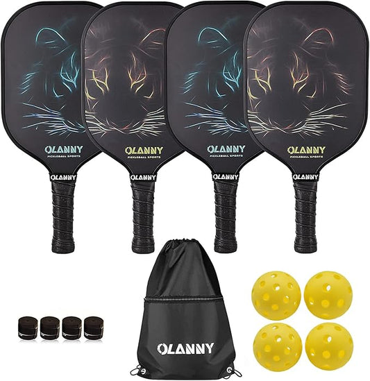 Graphite Pickleball Paddles Set- Premium Rackets Fiber Face & Polymer Honeycomb Core Pickleball Set Includes Pickleball Paddles + Pickleball Balls+ Replacement Soft Grip + 1 Bag