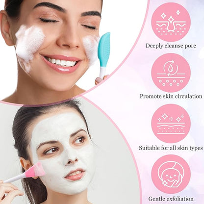4pcs Silicone Facial Cleansing Brush, 2 in 1 Double-Sided Facial Scrubber Pore Cleansing Brush, Reusable Face Mask Applicator Tool Skincare Accessories for Makeup, Blackheads Removal