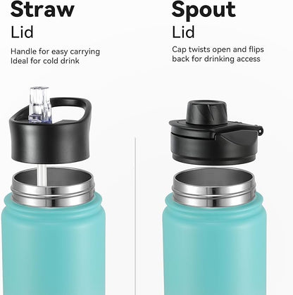 16 oz Insulated Water Bottle with Straw Lids, Stainless Steel Kids Water Bottles for School, Double Wall Vacuum Metal Water Bottle with Straw & Wide Mouth Lid, Bubble Gum 8 Pack