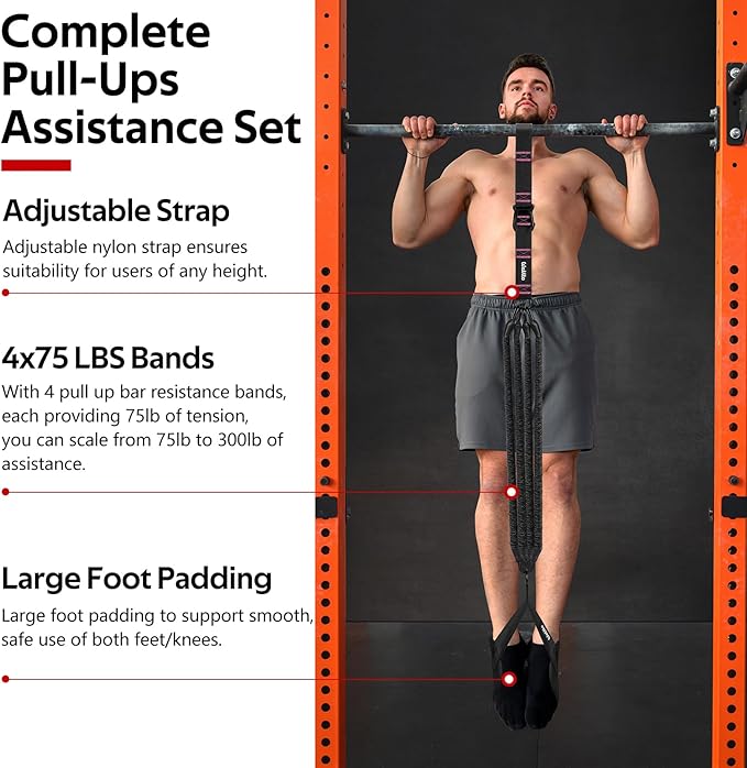 Pull Up Assistance Bands Set, Heavy Duty Adjustable Pull Up Assist Band with Feet Rest, Strength Training Bands for Home Gym Fitness, Pull-Up Bar, Calisthenics and Body Stretching