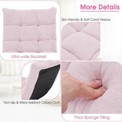 GORELAX Memory Foam Floor Chair, 14-Poistion Adjustable Floor Reading Gaming Chair Recliner, Folding Cushioned Meditation Chair with Back Support, Padded Lazy Sofa Chair for Adults, Kids (Light Pink)