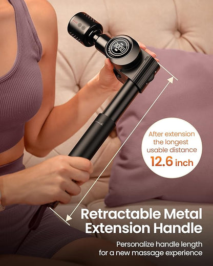 Massage Gun with Heat and Cold Head,Deep Tissue Percussion Back Massager for Muscle/Neck/Body Pain Relief with Long Extension Retractable Handle,32-Speeds,Foldable with 5 Adjustable Angles