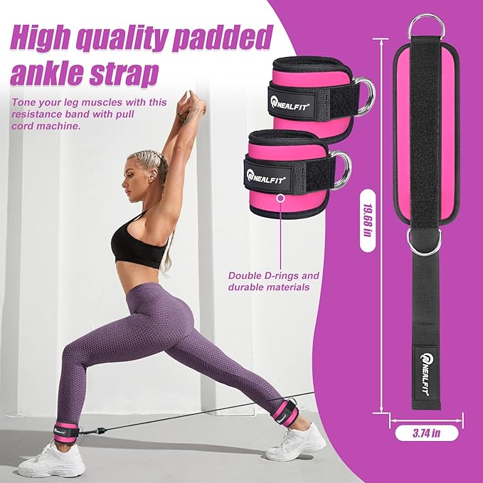 Ankle Strap for Cable Machine, Gym Ankle Cuff for Kickbacks, Leg Extensions, Glute Workouts, Booty Hip Abductors Exercise for Women and Men
