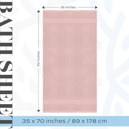 White Classic Pink 650 GSM Cotton Bath Sheet Towel - Extra Large 35x70, Luxury Soft, Highly Absorbent, Quick Dry, 2 Pack