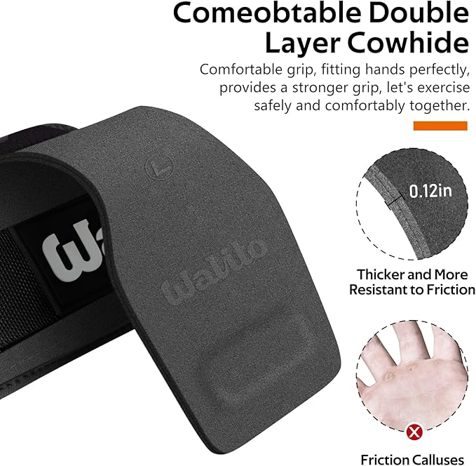 WALITO Weight Lifting Wrist Straps (Pair),Double Layer Leather Grips for Deadlift,Powerlifting and Gym Workouts, Adjustable Neoprene Padded Wrist Wraps - Men/Women, Heavy Duty Support