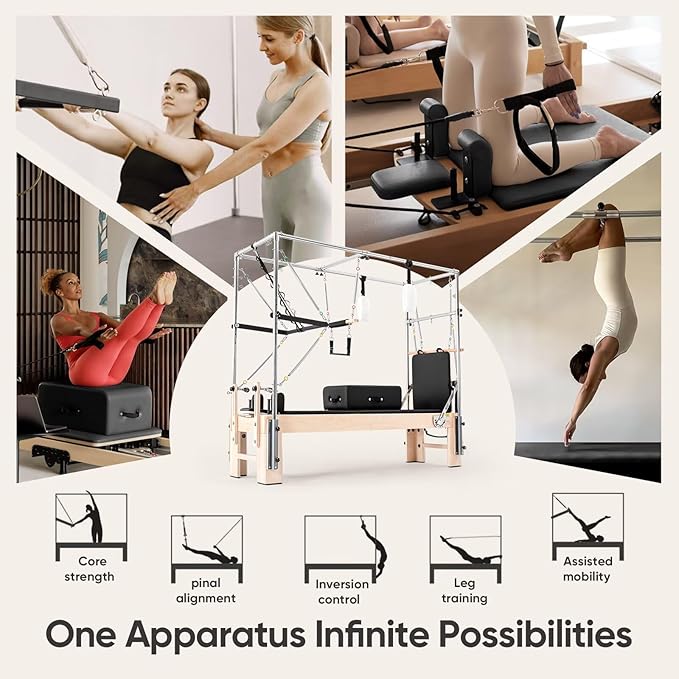 Pilates Reformer, Reformer Pilates Machine – Deluxe Version with Premium Maple Frame, Upgraded Spring System, Comfort Padding & Studio-Quality Glide – Pilates Reformer Set for Home & Studio