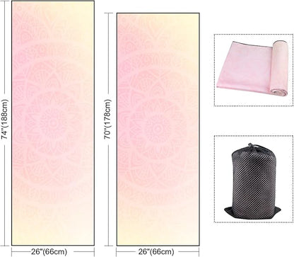 QiyI Yoga Mat Towel with Corner Pockets, Non Slip Sweat Absorbent Hot Yoga Towels, Soft Yoga Blankets with Travel Bag, Skidless Mat Cover for Workout, Gym, Fitness - 70"x26", Gradient Mandala