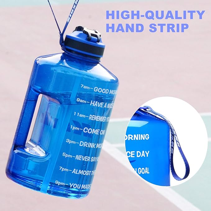 1 Gallon Motivational Sports Water Bottle with Time Marker, BPA Free 128oz Leak Proof Jug, Black, Plastic, 128 ounces, Fitness, Sports, Outdoor Activities