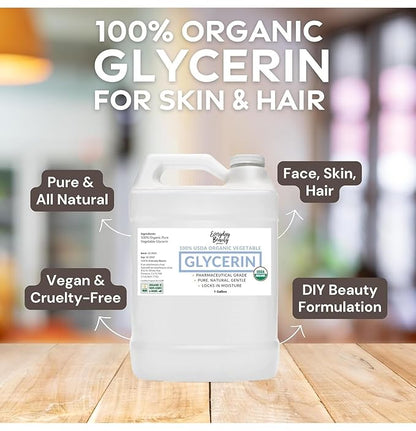 100% Organic Glycerin - Bulk 1 Gallon - For Skin & Hair - Food Grade - USDA Certified - Not From Palm Oil - Perfect Skin and Hair Moisturizer