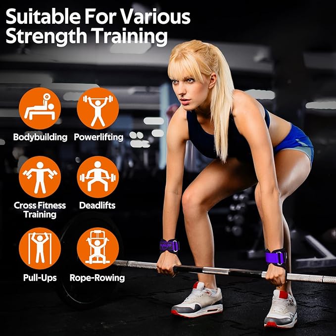 WALITO Weight Lifting Wrist Straps (Pair),Double Layer Leather Grips for Deadlift,Powerlifting and Gym Workouts, Adjustable Neoprene Padded Wrist Wraps - Men/Women, Heavy Duty Support