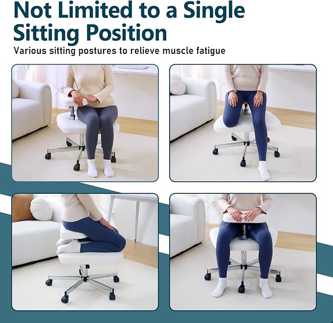 Meditation Chair Ergonomic Cross Legged Chair ADHD Chair with Wheels,Kneeling Chair for Office and Home,ADHD Chairs for Adults(White)