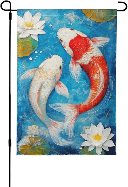 Koi fish Garden Flag 12x18 In Double Sided Yard Flags Lawn Sign Decor No Flagstand