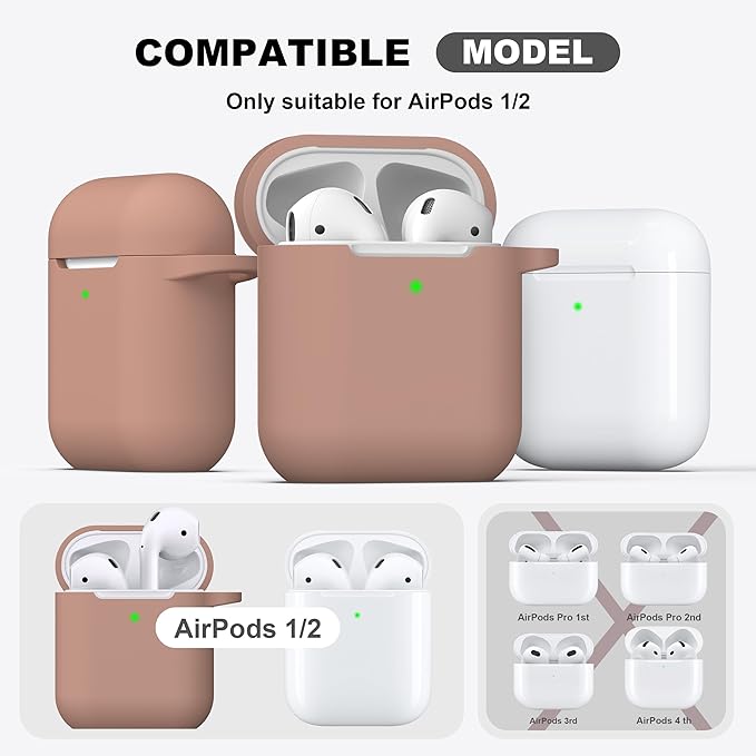 R-fun Compatible with AirPods Case Cover, Soft Silicone Protective Cover with Keychain for Women Men Compatible with Apple AirPods 2nd 1st Generation Charging Case, Front LED Visible,Milk Tea