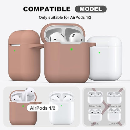 R-fun Compatible with AirPods Case Cover, Soft Silicone Protective Cover with Keychain for Women Men Compatible with Apple AirPods 2nd 1st Generation Charging Case, Front LED Visible,Milk Tea
