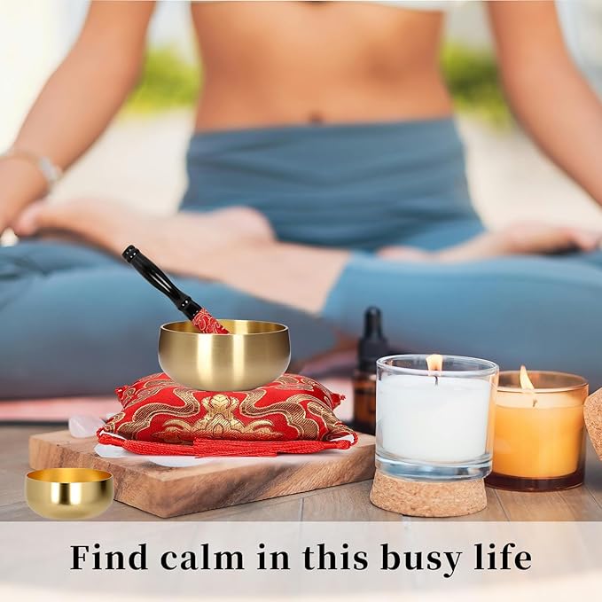 Tibetan Singing Bowl Set - 3" Portable Handcrafted Meditation Sound Bowl for Yoga, Mindfulness, Chakra Healing, Stress Relief, Complete Kit with Cushion & Mallet | Spiritual Gifts for Beginners 3 Inch