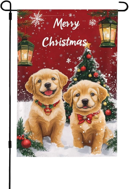Christmas Dog Garden Flag 12x18 In Double Sided Yard Flags Lawn Sign Decor No Flagstand