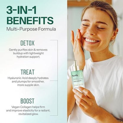 Hyaluronic Acid Face Serum with Collagen - 3-in-1: Detox, Treat, Boost - Dermatologist Tested, Ultra Hydrating, Anti-Aging & Protecting - Clean Beauty, Korean Skin Care - 1.7oz 2 Pack