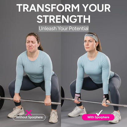 Premium Weight Grips for Women, Lifting Straps, Wrist Wraps for Weightlifting Women- Anti-Slip Silicone Gym Grip Ergonomic, Women's Gym Grips, Ideal for CrossFit– Deadlift straps & Pull up bar grips-Sport Headband Bonus Gift -SPORPHERE