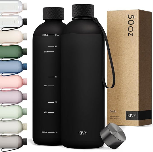 KIVY Tritan Water Bottle 2nd Generation (Dark Black, 50oz)