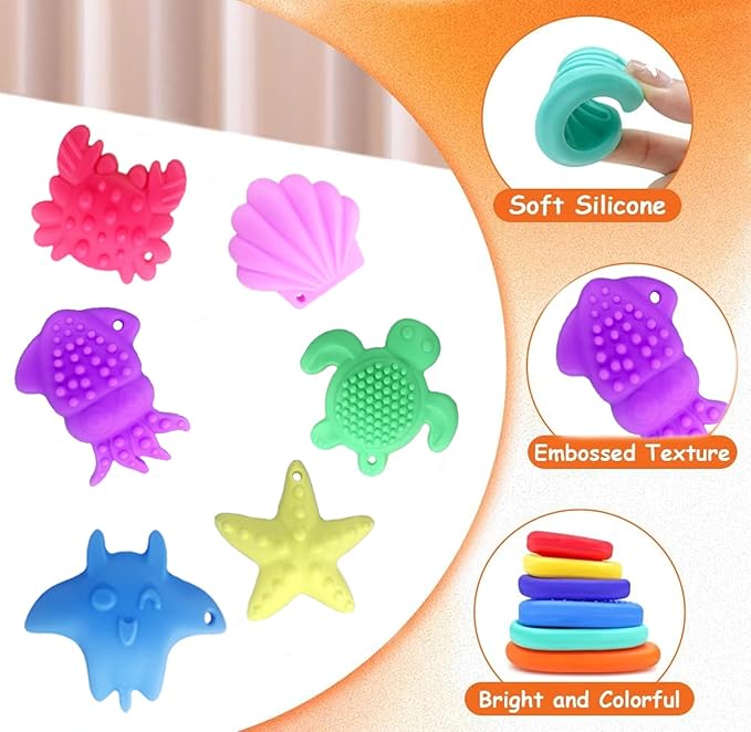 6psc Ocean Series Fidget Toys Sensory Stone for Kids，Textured Soft Worry Stone for Autism Kids Calming - Fidget Stress Toys for Students Anxiety Relief - Small Prizes Fidget Toys