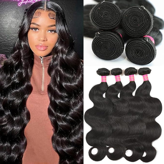 Human Hair Bundles 16 18 20 22 Inch 12A Body Wave Bundles Human Hair 100% Unprocessed Brazilian Virgin Hair 4 Bundles Human Hair Body Wave Human Hair Extensions Bundles Human Hair Natural Black