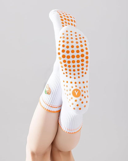 Yawlsow Pilates Grip Socks for Women Yoga Grippy Socks Cute Barre Non Skid Athletic Crew Sticky Sock Workout Hospital