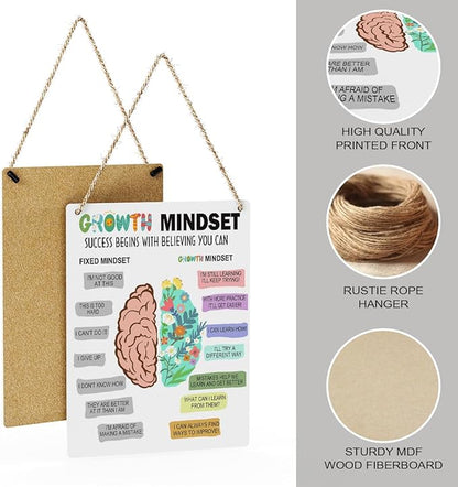 Rustic Growth Mindset Posters Psychologist Gift Mental Health Therapy Wood Decor Sign Positive Affirmations Wall Decor for Consultation Room Office Bedroom Workshop Studio Living Room