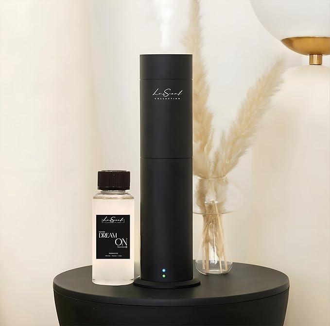 Aroma Scent Diffuser Starter Kit for Up to 1000SQ. FT. Coverage - 120ML Waterless Essential Oil Scent Included - Luxury Aroma Diffuser Ideal for Home, Office & Hotel (Black, Dream On)