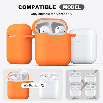 R-fun Compatible with AirPods Case Cover, Soft Silicone Protective Cover with Keychain for Women Men Compatible with Apple AirPods 2nd 1st Generation Charging Case, Front LED Visible,Orange