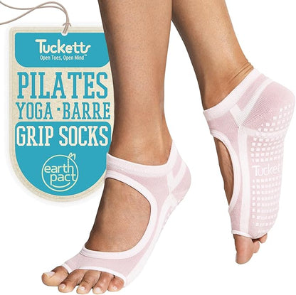 Tucketts Toeless Pilates Socks with Grips for Women, Non-Slip Yoga & Barre Socks for Stability & Barefoot Workouts, Size 6-13