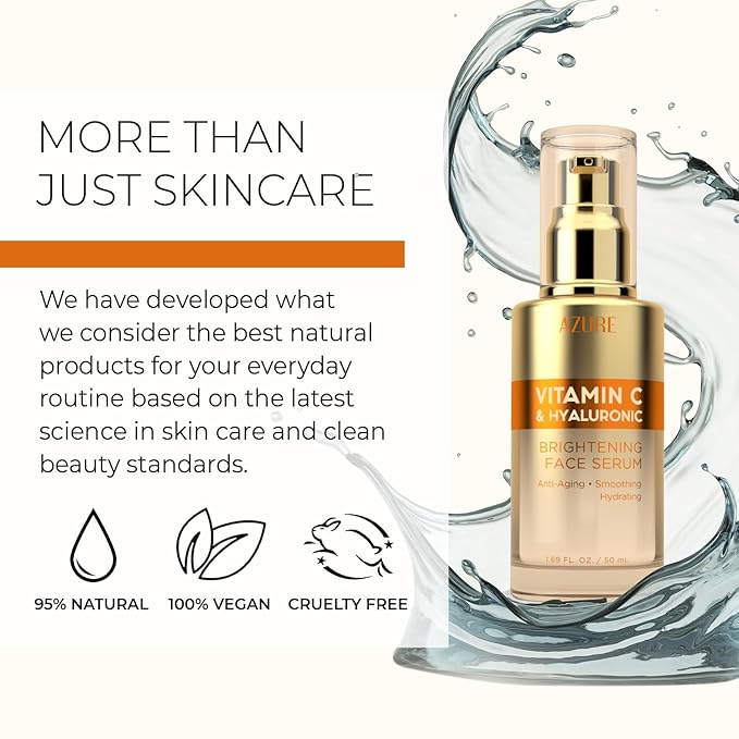 Azure Cosmetics Vitamin C Serum For Face - Dermatologist Tested, Anti-Aging with Hyaluronic Acid for Dark Spots, Fine Lines & Wrinkles - Brightning, Clean, Korean Skincare for Glass Skin - 2 Pack